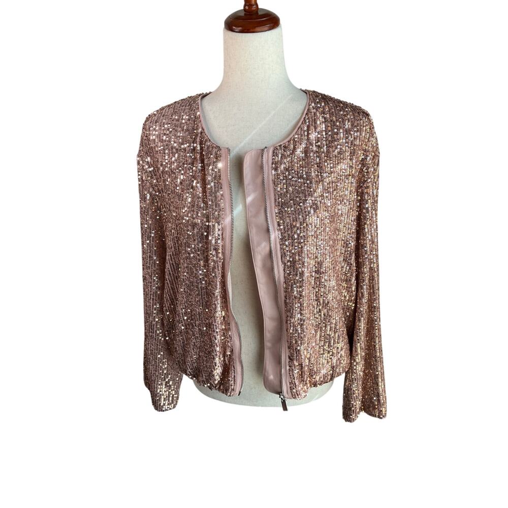 Halogen Rose Gold Sequin Zip Front Jacket Size M